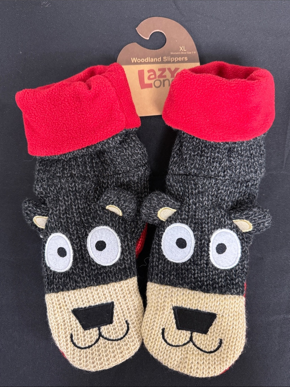 Lazy One Kids Red, Black & Cream Woodland Animal Slipper Socks